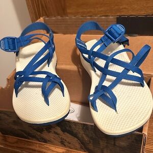 Chaco Strappy Sandals in Blue and White